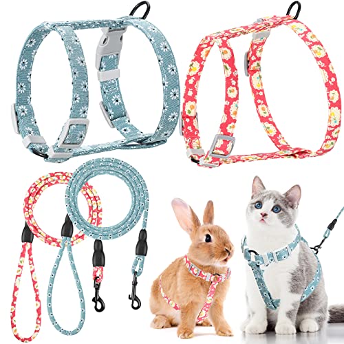 Laisse de Harnais de Lapin 2 Pièces Laisse de Harnais de Marche Jogging de Chat Réglable Laisse de Sécurité de Chaton Corde de Traction pour Petits Animaux de Compagnie Furet Chiot (M) Cover