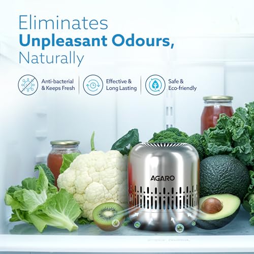 Image of AGARO Elite Refrigerator Deodorizer, Nano-Catalytic & Chemical-Free Odour Eliminator, SS Body, Effective Than Baking Soda, Useful for Refrigerator, Car, Closet, Bathroom, Shoe Cabinet, Lasts up to 10Y