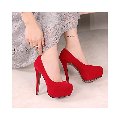 Escarpins talons hauts OCHENTA bout rond chic et semelle plateforme suédine rouge 40.5