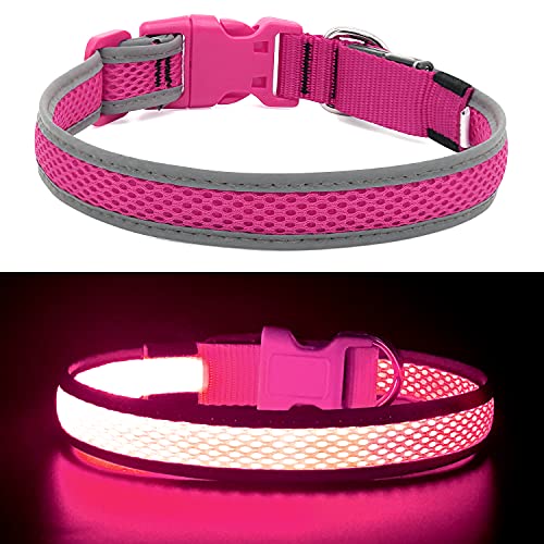 YFbrite Leuchtende Hundehalsband, Wiederaufladbare LED Hundehalsband, Blinkendes Hundehalsband, Verstellbares Reflektierendes Hundehalsband Sicherheit Leuchtet in der Nacht (Hellrosa, L) Cover