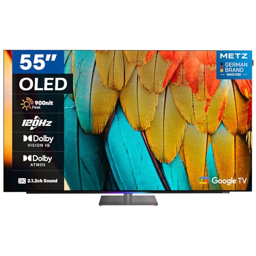 Metz Smart TV 55' 4K OLED, 55MOD9500Z 120Hz Google TV con Dolby Vision IQ, Dolby Atmos, Chameleon Extreme 3.0, HDR 10+, Sonido 2.1.2ch, Sensor de Movimiento Eye Care TV, DVB-T/-T2/-C/-S/-S2, Ci+