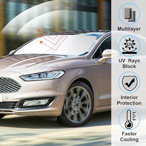 Image of Windshield Sun Shade Window Sun Visor Protector Custom Fit 2013-2021 Ford Fusion Accessories Foldable Sunshade Sun Blocker Keeps Car Cool