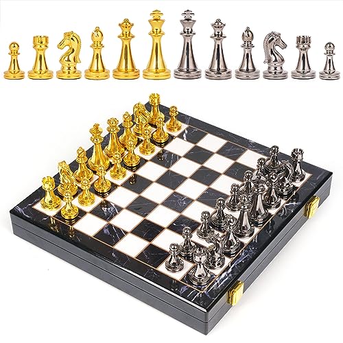 Set de Ajedrez de Metal con Tablero Mármol para Adultos miniatura 5