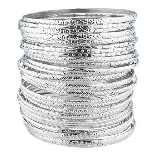 LUX ACCESSORIES Textured Heart Moon Infinity Multi Bangle Set (30 PC)
