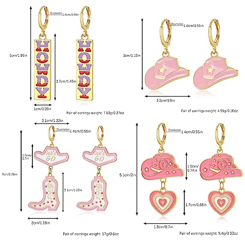 Cowgirl Earrings,9 Pairs Cowboy Boot Earrings,Western Cowgirl Boot Hat Dangle Earrings Gift3