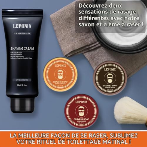 Set de Savon Rasage Homme, Inclus 3 Savons Raser & Crème Après-Rasage Bois de Santal pour Homme, Mousse à Raser Richement Parfumée Wet Scratch – vue 2