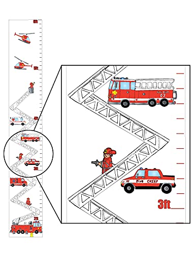 Fire Truck Growth Chart Wall Art Decor Vinyl Removable Adhesive Fire Fighters Wall Decals Stickers