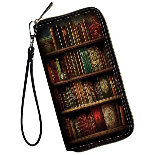 Women Wallets,Large Capacity Clutch Purse for Women Ladie Men Wallet Clearance Credit Card Holder PU Leather Handbag Clutch Purse-Vintage Bookshelf