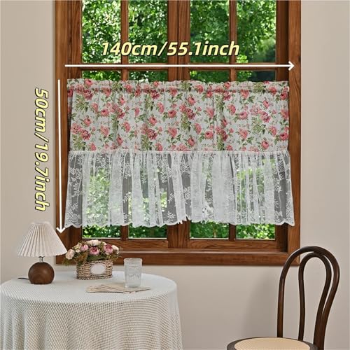 Cortinas ventana empalme encaje de estilo vintage floral para salón y cocina 4