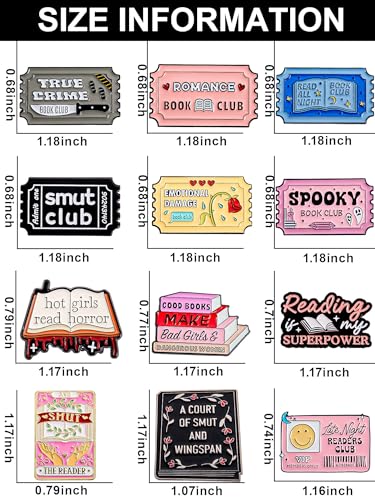 Book Enamel Pins Set – Literary-Themed Lapel Pins for Romance, Smut, Horror – Metal Collectible Accessories for Book Clubs, Readers, and BookTok Lovers – 12-Pack4