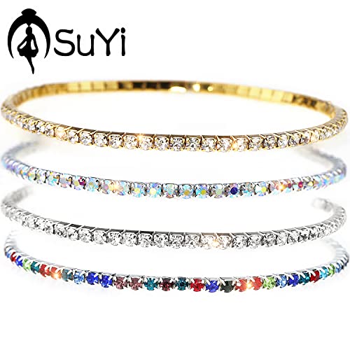 Suyi Crystal Ankle Bracelet For Women 4Pcs Diamond Tennis Stretch Anklets Elastic Foot Chain Set1 #TOP3