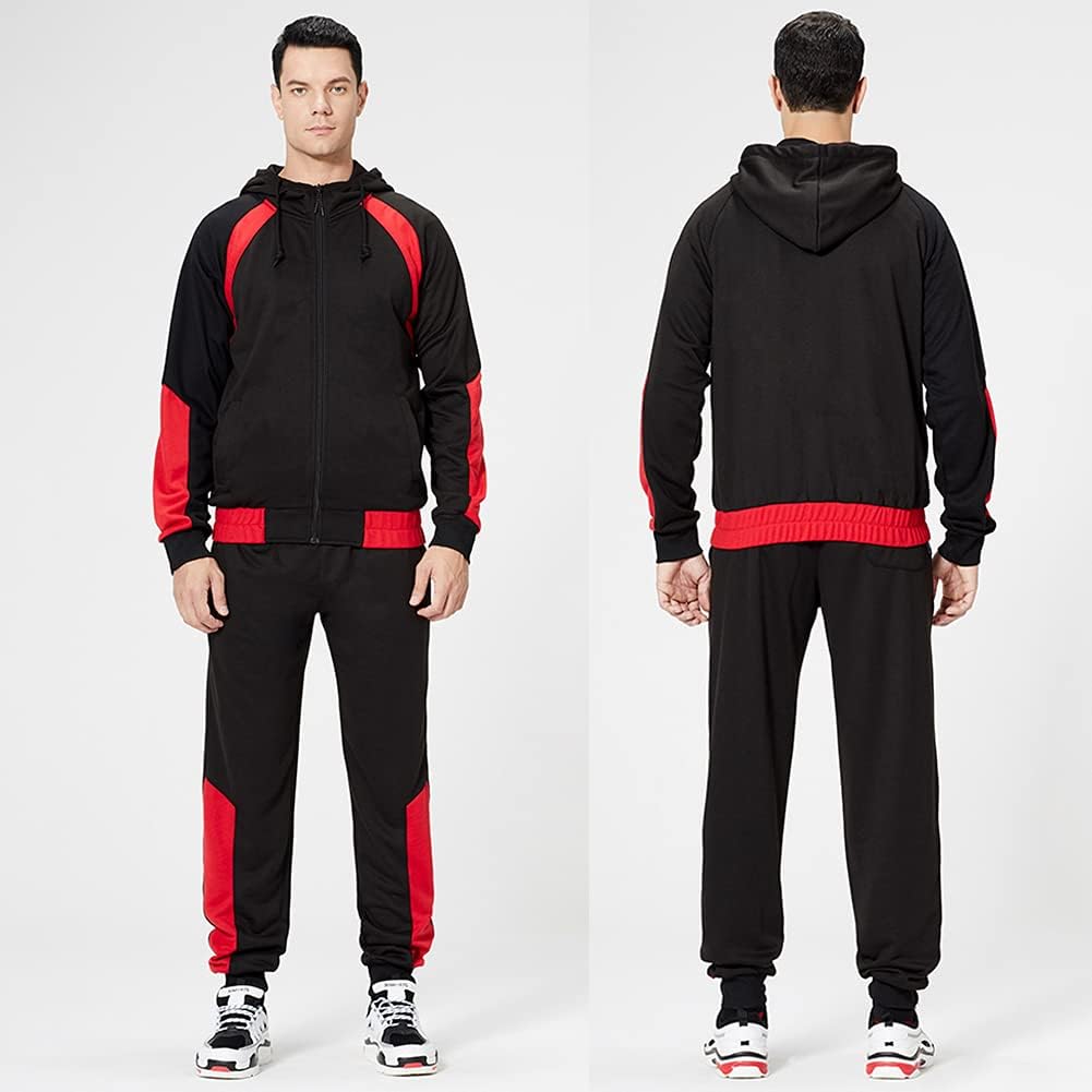 Men's Hooded Athletic Tracksuit Sweatsuit Long Sleeve Full-Zip Jogging Sweatpants 2 Piece Patchwork Sportsuits - Image 4