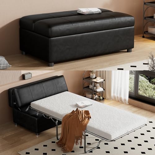 Zentrava Twin Convertible Ottoman Pull Out Sleeper Bed with Memory Mattress