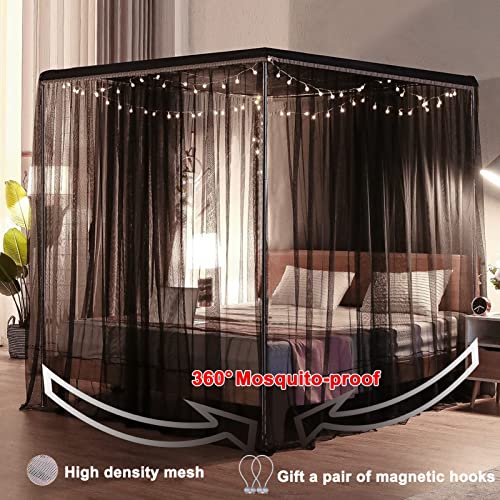 Elegante Dosel de mosquitera para Camas Individuales, llenas, Reinas, Camas King Adultos, Adolescentes, niños y niñas - Elegante diseño de 4 Esquinas para la máxima protección White Ki