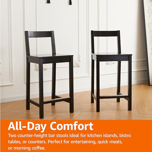 Image of Amazon Basics Wooden Counter Height Bar Stool with Backrest for Kitchen Island, 24 inch, Black, Set of 2