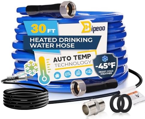 Bipeoo 30FT Heated Water Hose for Rv,Heated Drinking Water Hose Antifreeze to -45°F,Great Rv Accessories for Campers,Livestock,Agriculture,Lead and BPA Free