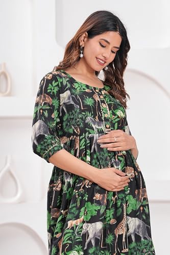 Image of Women's Feeding Kurta Cotton | Floral Anarkali Pregnancy Kurta with Nursing Zipper | Pre & Post Partum | Maternity Dresses | Mom to Be Gift