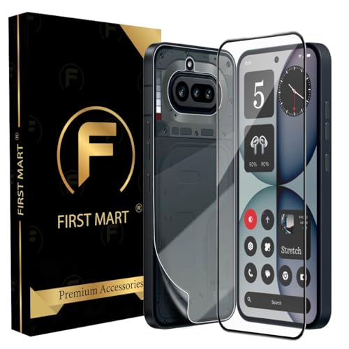 Image of FIRST MART Front Tempered Glass and Back Nano Membrane for Nothing Phone 4A with Installation Kit | Edge-to-Edge, Scratch Resistant, Case-Friendly | Black