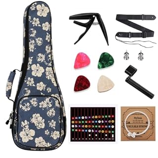 MUINS Ukulele Case,21 23 24 26 Tenor Soprano Concert Ukelele Bag With Bag & Capo & 4 Picks & strings & string Winder & Strap &Stickers,Uke Gift Choice (Blue Flower, 21 Inch) - Les Beatles, Paul McCartney, John Lennon, RIngo Starr, George Harrison