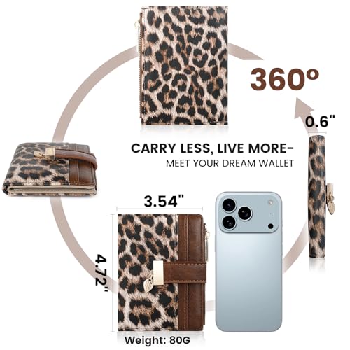 Image of Pomelo Best Wallet Women Bifold Leather Wallets for Women Credit Card Holder with ID Window Zipper Coin Pocket Leopard Print