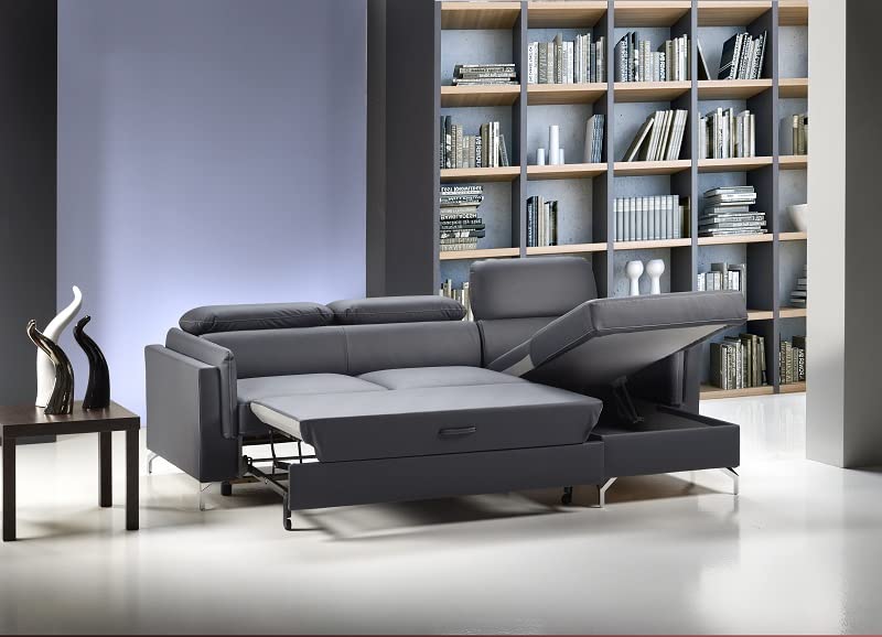 My Brand Divano Letto Angolare Cloe Chaise Longue Reversibile Grigio Scuro | Tessuto grigio scuro, chaise longue contenitore reversibile, funzione letto, divano soggiorno, 250x166x93 cm