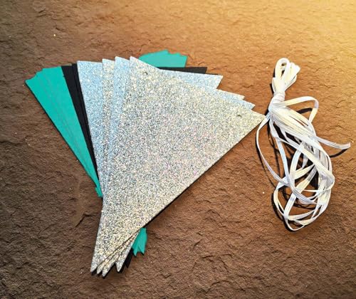 Image of Teal Turquoise Black Graduation Decorations 2026 /Turquoise Black Graduation Party Decorations /Turquoise Birthday Party /Teal Silver Triangle Banners 2pcs for Bridal Shower /Wedding