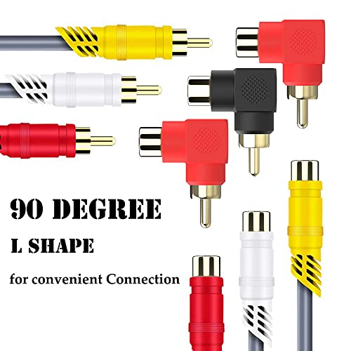 Warmstor RCA Male to RCA Female Connectors Right Angle 4-Pack, RCA M/F Adapters 90 Degree Elbow Gold-Plated (2 Black + 2 Red) - Thumbnail 5