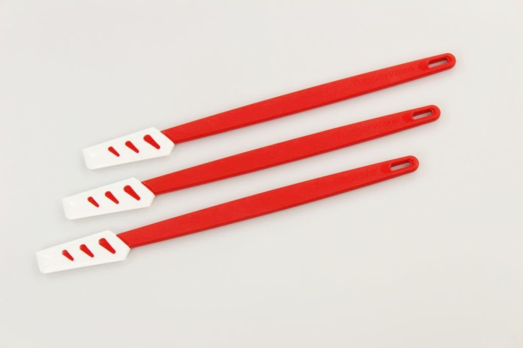 TUPPERWARE Griffbereit Kleiner Top-Schaber weiß-rot (3) D78 Teigspachtel schmal