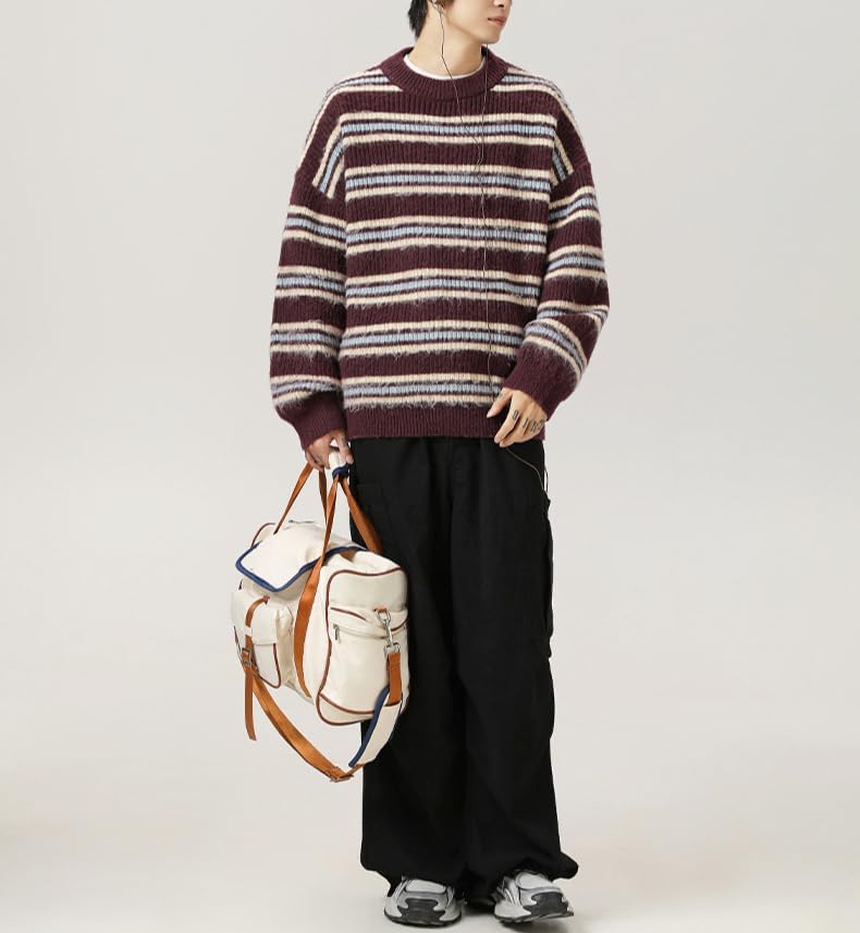 POHADON Mens Y2k Striped Sweater Vintage Aesthetic Grandpa Knitted Pullover Tops Long Sleeve Crewneck Women Grunge Clothes - Image 5