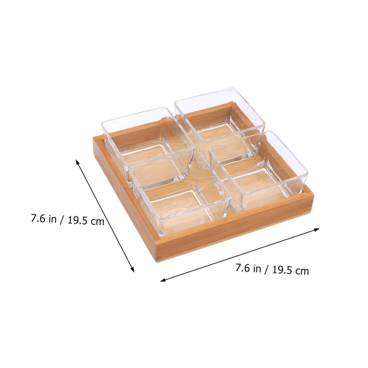 BESPORTBLE Plateau de Service Divisé Verre avec Support Bois Assiette Snack pour Fruits Secs et Noix de Compartiments sans Couvercle Plateau Apéritif Multifonction pour Maison et Fête