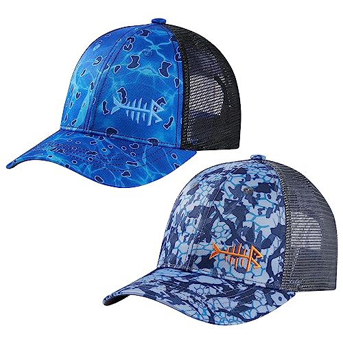 Image of BASSDASH 2 Pack Altimate Fishing Hunting Hat Mesh Back for Men Women Adjustable Baseball Trucker Cap Camo Blaze Orange