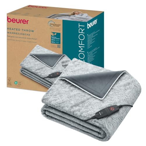 Beurer Termocoperta Beurer HD 75 Nordic Grey coperta termica traspirante in grigio di tendenza in materiale riciclato, 6 livelli di temperatura di cui 2 ECO e spegnimento automatico