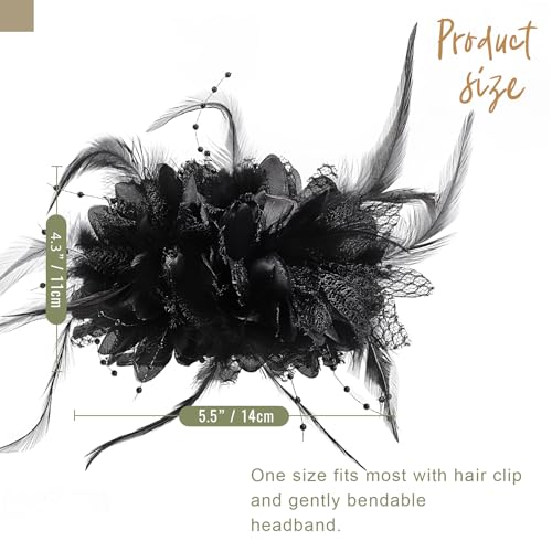 Image of DRESHOW Womens Fascinators Hats Tea Party Hats for Women Pearl Lace Feather Hat Vintage Derby Hats for Wedding Cocktail