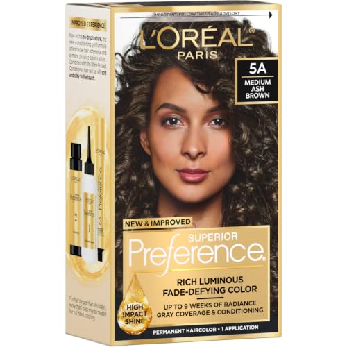 L'Oreal Paris Superior Preference Luminous Fade-Defying Permanent Hair Color, Hair Dye For Up to 9 Weeks of Radiance, Medium Ash Brown 5A, 1 Hair Dye Kit - image 1