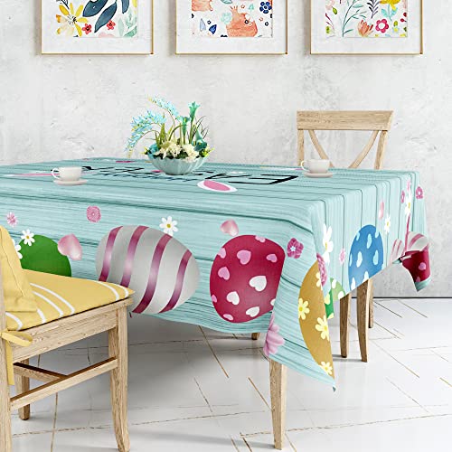 Cuteiush Easter Egg Rectangle Tablecloth Waterproof Fabric Happy Easter Table Cover 60X84Inch Easter Spring Party Holiday Table Cloth Protector 60X84Inch For Home Kitchen Dinning Decoration #TOP6