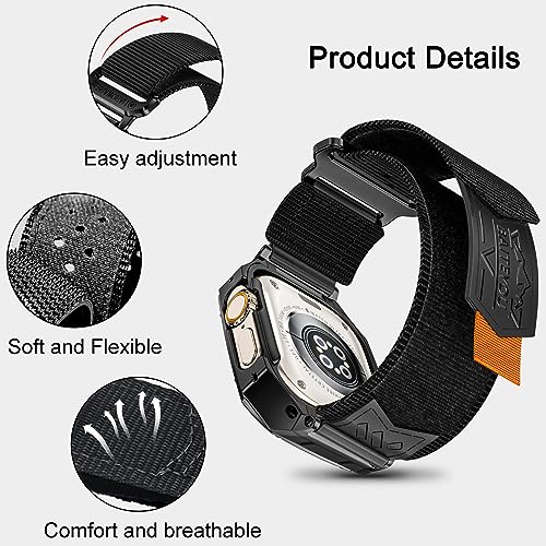 Image of BAITEYOU Band with Case Compatible with Apple Watch Band for Series Ultra 3 2 1 9 8 SE 7 6 5 4 49mm 45mm 44mm 42mm 41mm 40mm 38mm, Stainless Steel Metal Rugged Case for iwatch Bands for Men