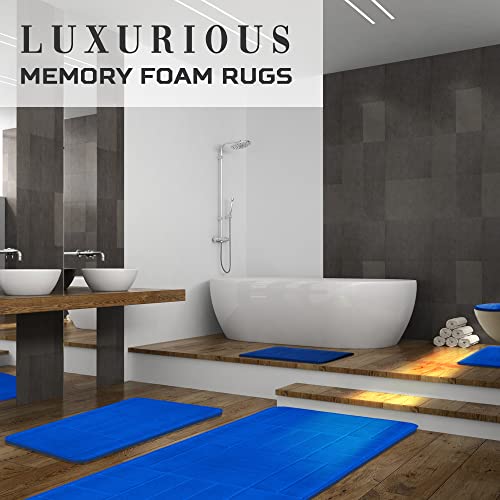 Effiliv 5 Piece Bathroom Rugs Set - Soft Non Slip Memory Foam Large Bathroom Rug Mats - Perfect Combination Of Luxury And Comfort (Royal Blue/Line Design, 5 Piece Set) #TOP7