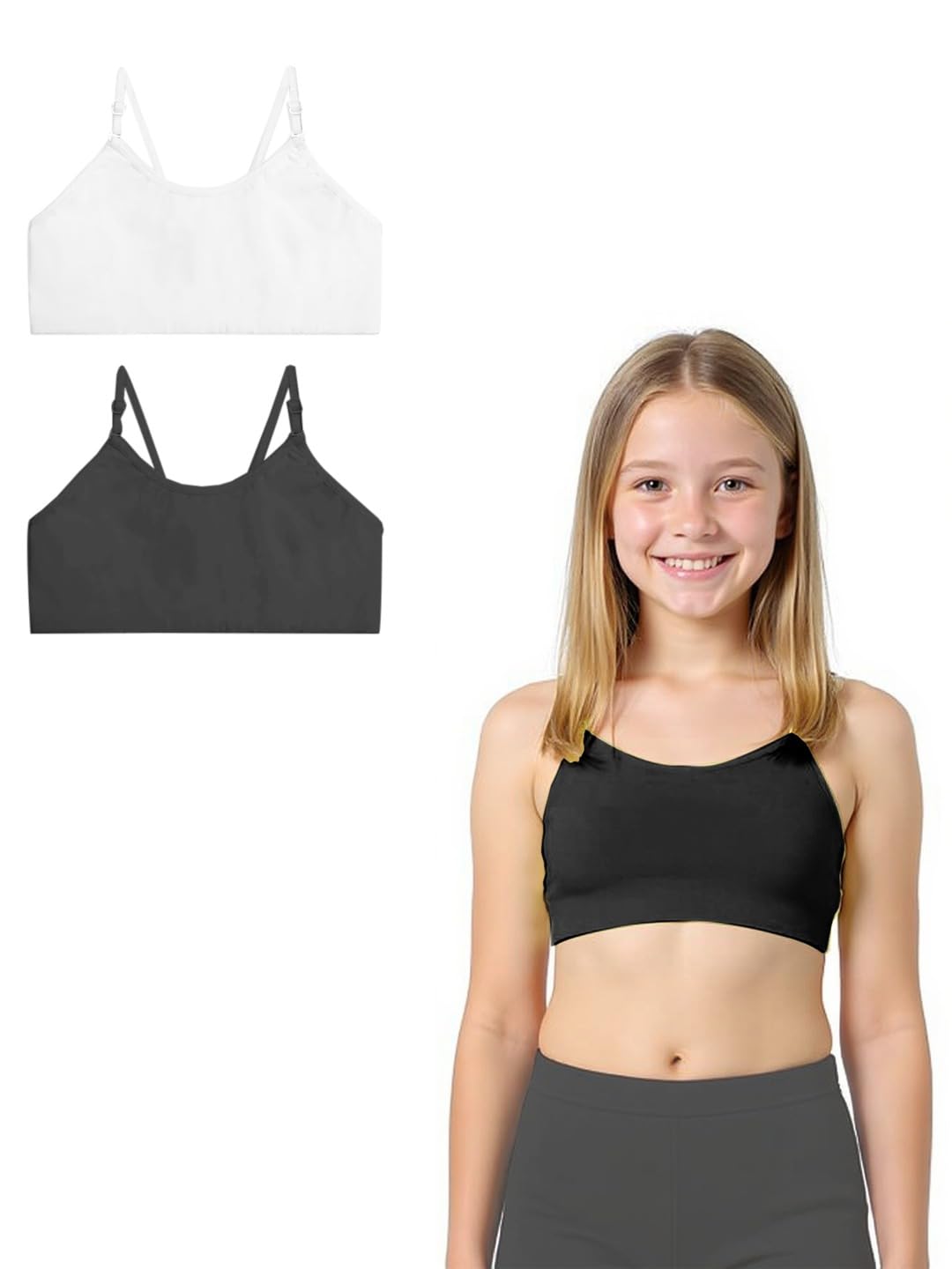 A.T.U.N. (ALL THINGS UBER NICE) Reggiseno per principianti in cotone per ragazze e adolescenti (2 pezzi), reggiseno da allenamento non imbottito con spalline regolabili, comodo abbigliamento interno