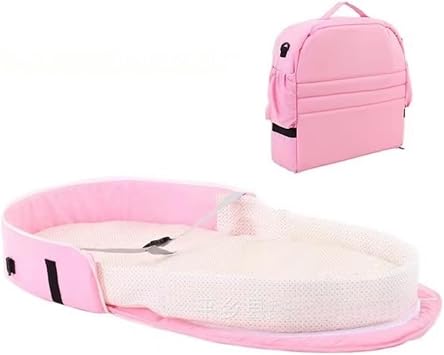 Crib, Foldable, Portable, Lightweight, Washable, Baby Gift, Baby Portable Crib, Multifunctional Travel Mosquito Isolation Bed, Baby Folding Bed, Removable Bed-in-Bed Backpack Pink
