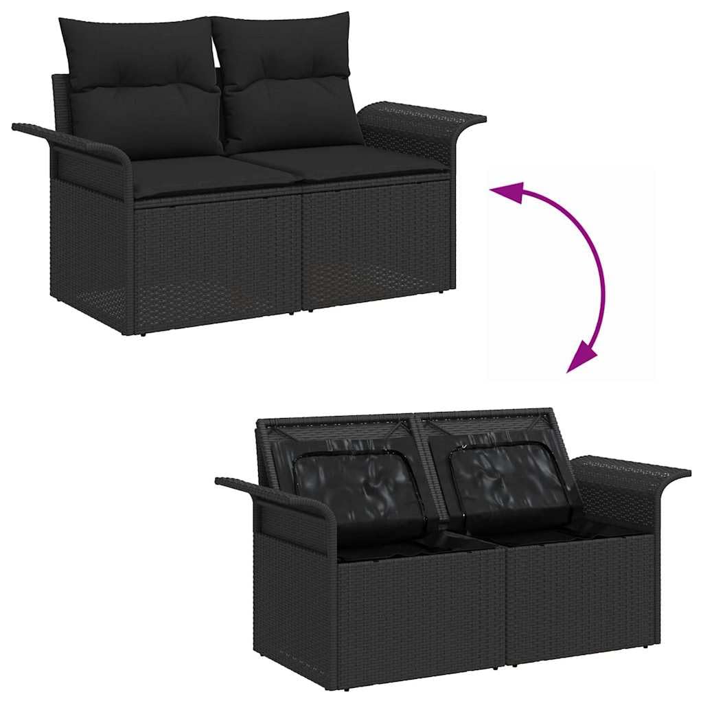 Ensemble de canapé de jardin avec coussin 5 pcs Noir polyrotin Salon de jardin modulable en polyrotin et acier résistant aux intempéries avec table en verre trempé pour patio terrasse extérieur