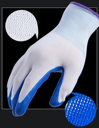 Image of Multipurpose Nylon Anti Cut PU Nitrile Coating Work Safety Gloves White-Blue Pair 24