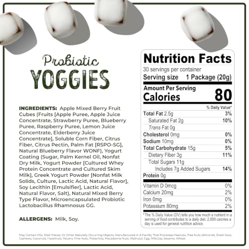Image of Nature's Garden Probiotic Mixed Berry Yoggies, 21oz (30 x 0.7oz) - Yogurt Covered Fruit Snack, High Fiber, Real Fruit Pieces, Fruit Snack Packs for Adults & Kids