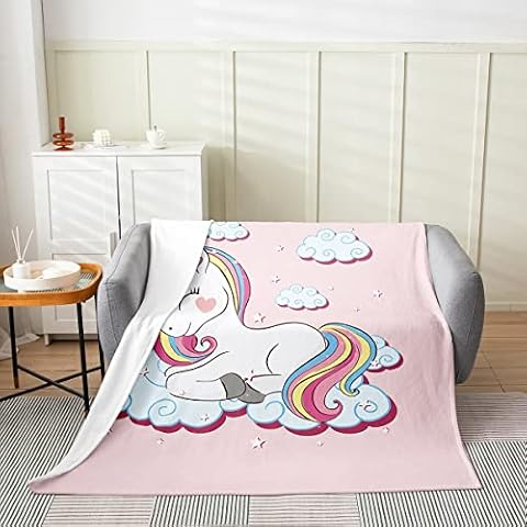 Loussiesd Cartoon Unicorn Fleece Throw Blanket Cover