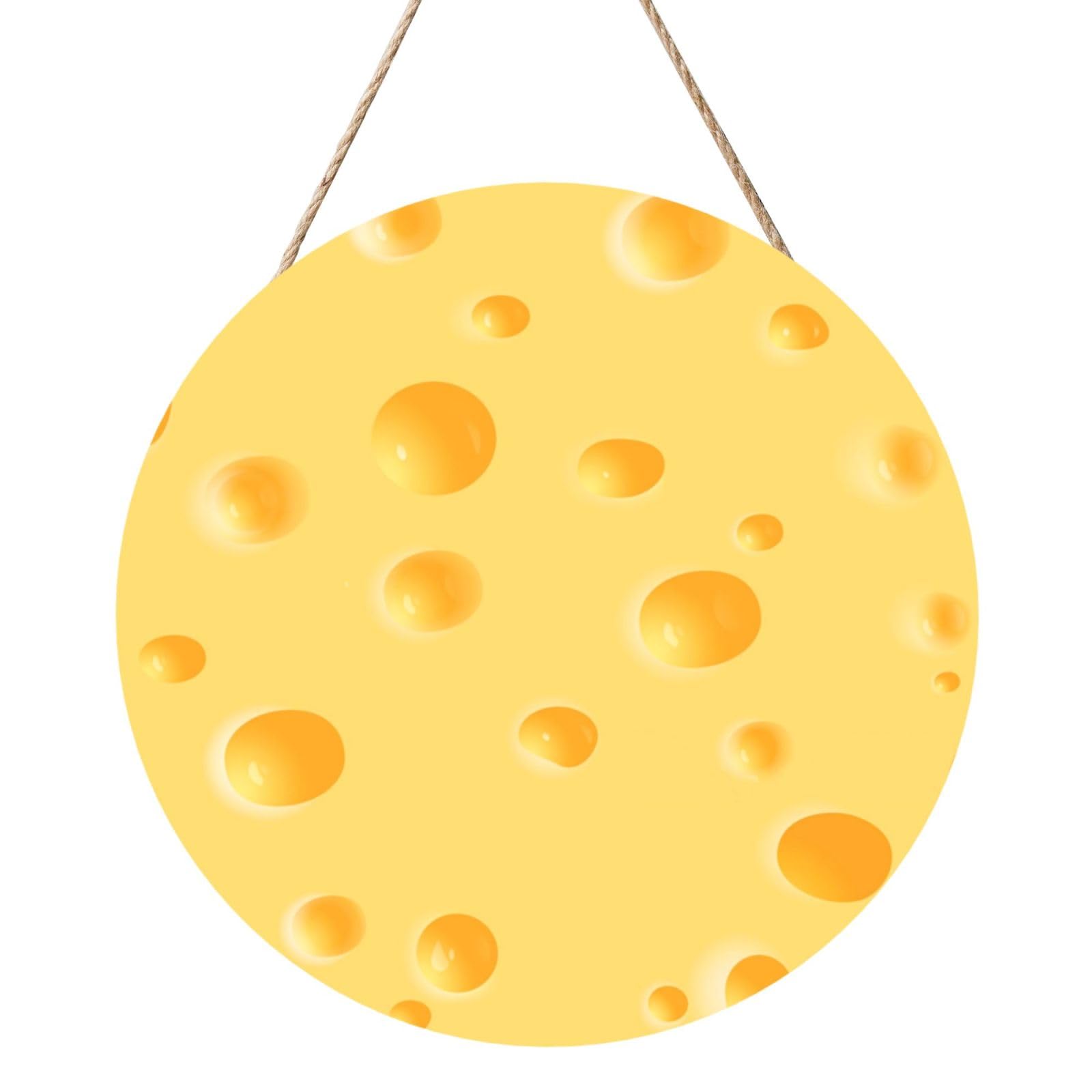 InOmak Yellow Cheese Pattern, Round Wood Panel Painting 12 in, Wall Hanging Painting For Home