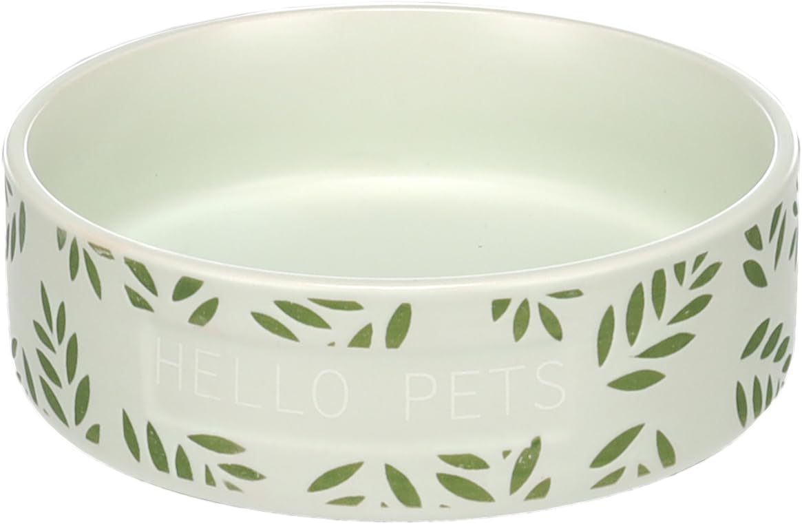 FEEDING AND DRINKING BOWL RABBIT LEAFS ROUND GREEN 13x4CM 330ML