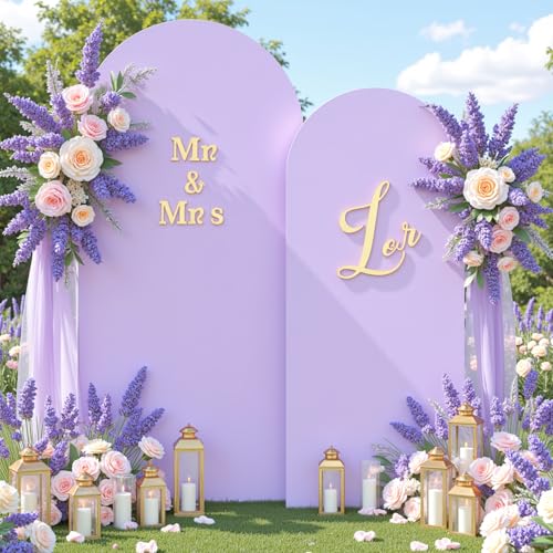 Image of Lavender Arch Backdrop Cover Set of 2-7.2 and 6ft Lilac Light Purple Arch Covers Stretchy Backdrop Spandex Baby Shower Arch Stand Covers for Girls Birthday Party Wedding Bridal Shower Photo Background