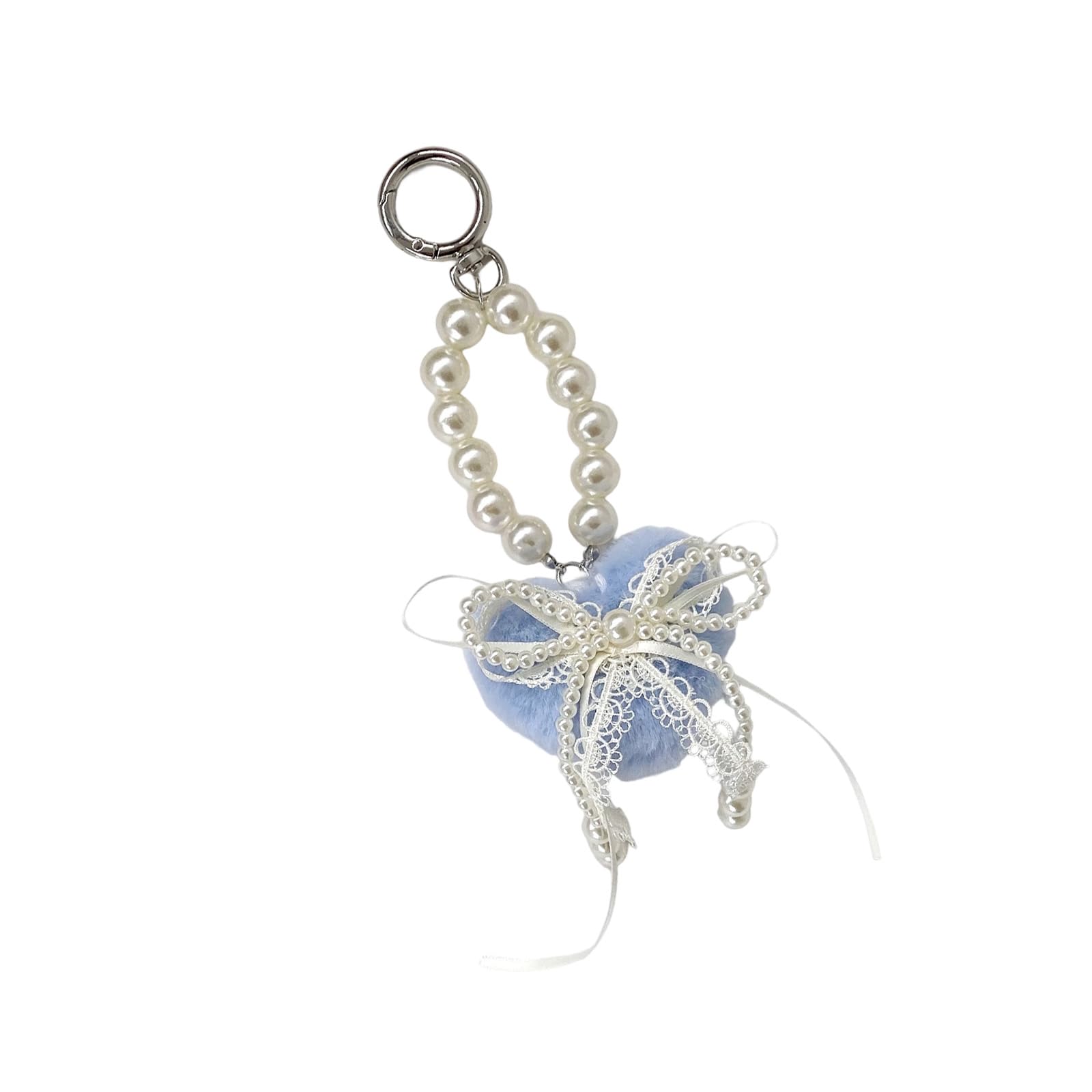 Tsophreniq Trendy Plush Keychain Charm with Embroidered Lace Heart Pearls Detailing for Fashionable Accessories Girls Bag Pendant Heart Shaped Lace Pearls Bowknot Bag Charm