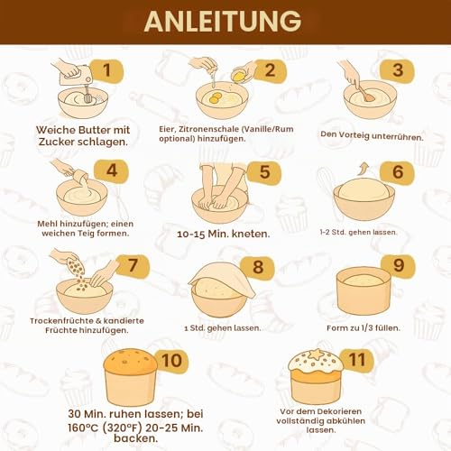 Osterbrot-Backpapier-Formen, 340 ml, Osterbrot, Papierform, antihaftbeschichtet, für Kulich, Paska, Panettone, Papierform, Osterbrot, Kulich-Formen, B 10 x H 9 cm, 12 Stück
