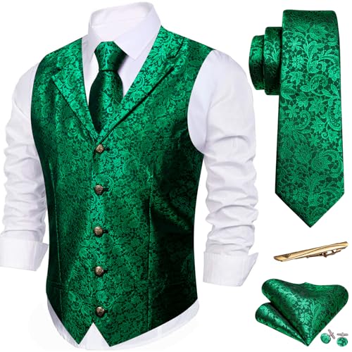 Image of Barry.Wang Men's Suit Vest Tie Bowtie Set Formal Silk Paisley Waistcoat Hanky Cufflinks Lapel Pin Set Wedding Party 7PCS