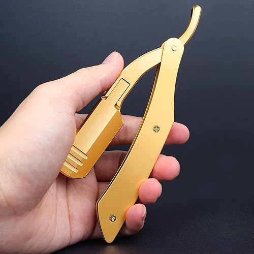 Maquinilla de afeitar profesional de borde recto con 20 cuchillas de acero inoxidable para barbero recto, afeitadora manual para hombre, mango de